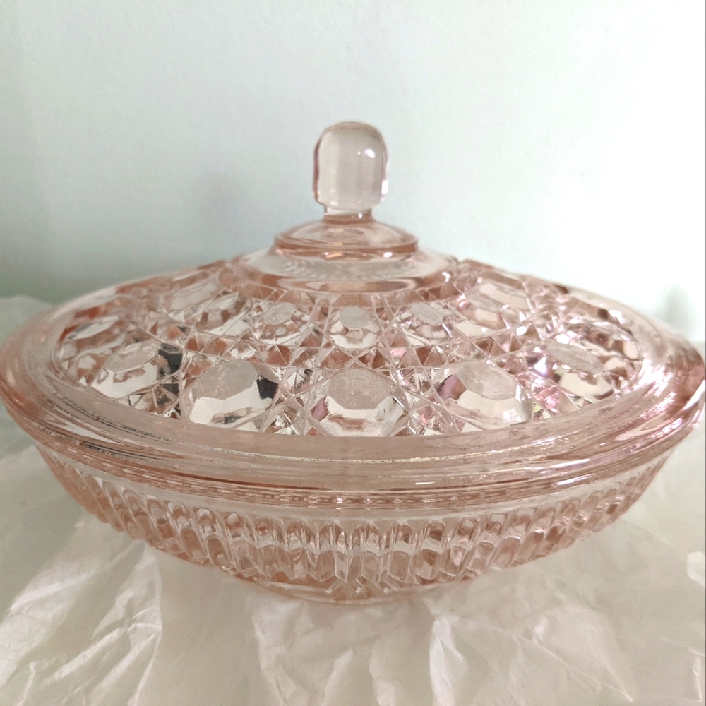 Elegant Pink Vintage Glass Covered Dish
